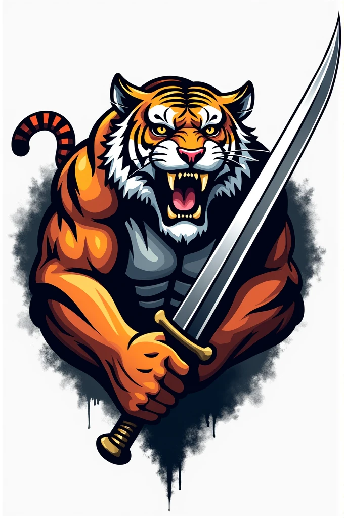make a logo with the words coup, there is a picture of a roaring tiger with a strong body holding a sword