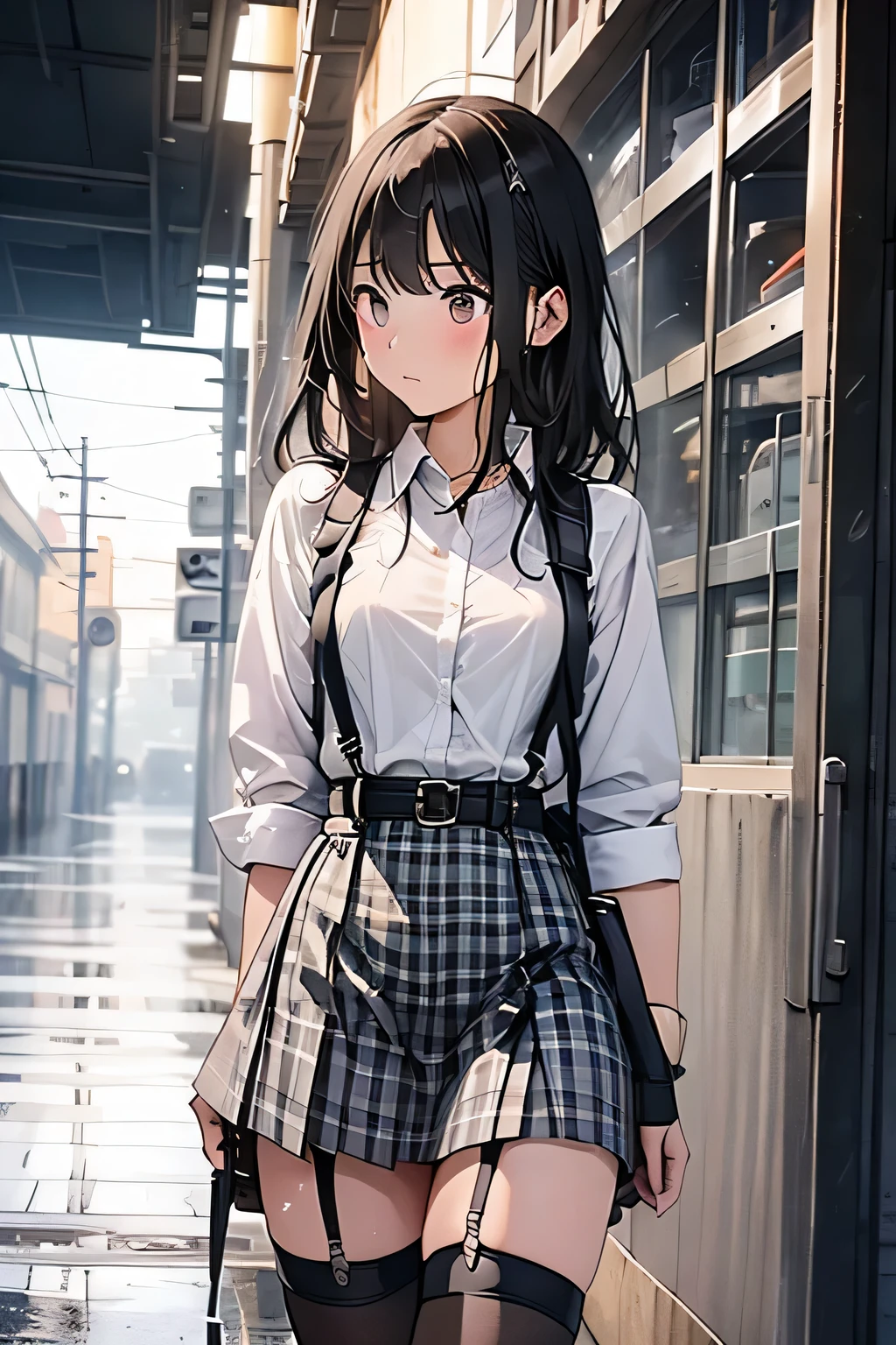 1 female, , high quality, masterpiece, Ultra-high resolution, Cinema Lighting, 1 female, , high quality, masterpiece, Ultra-high resolution, , Cinema Lighting, suspenders Moderate breasts Small face Looking up Sweat Thin belt buzzer 脇Sweat garter belt Belt on pants holster Hands behind your back Looking up Anxious face Knee-high Knee socks Knee-highソックス garter ふとももにgarter belt Checkered mini skirt Panty shot Skirt gap Armament holster holster Hands behind your back Anxious expression Anxious face, legs apart Armament Leg Holster holster See-through clothing heavy rain Rain-soaked dress shirt,Moderate breasts ガーターbelt suspenders Garter on the thigh Checkered mini skirt Looking up Pause belt Armpit sweat Hands behind back Raise your hands