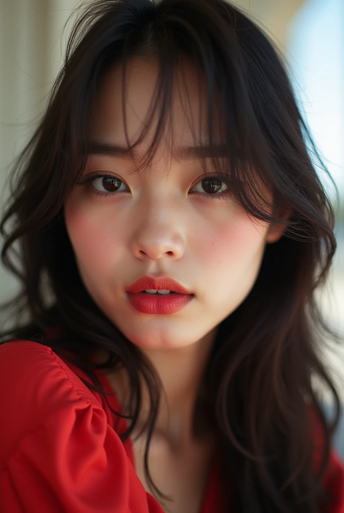 Japanese model poses for a selfie, in the style of social media influencers, webcam photography, Felicia Simion, photo taken with Provia, hinchel or, shiny
