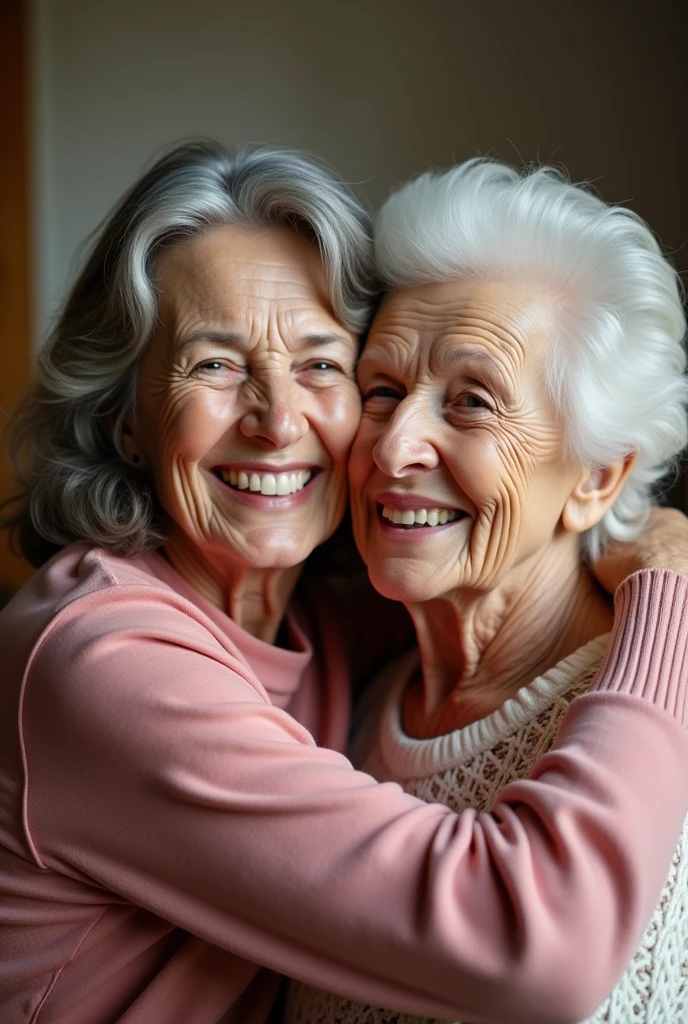 Me and my grandmother happly and hugging each other