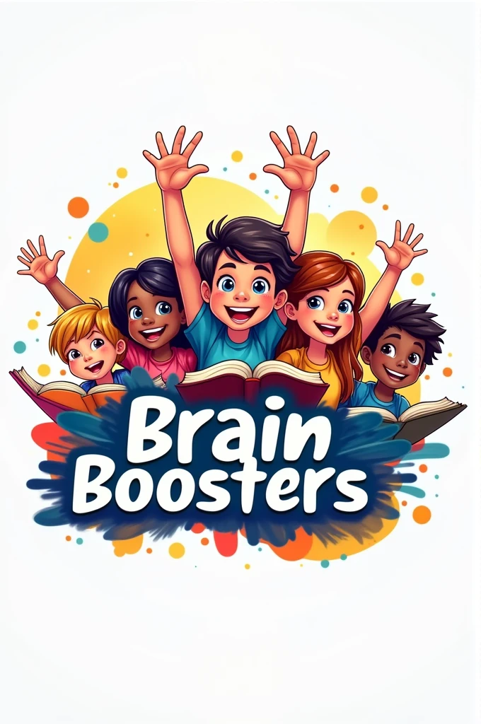 Logo of a tutoring centre named BRAIN BOOSTERS with students in background