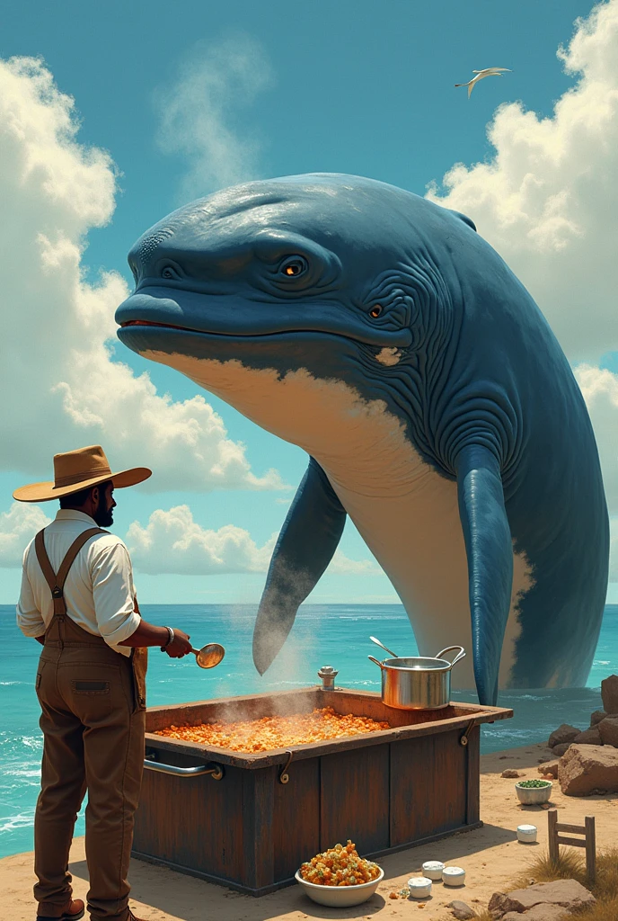 Whale cooking with a dark-skinned southern guy