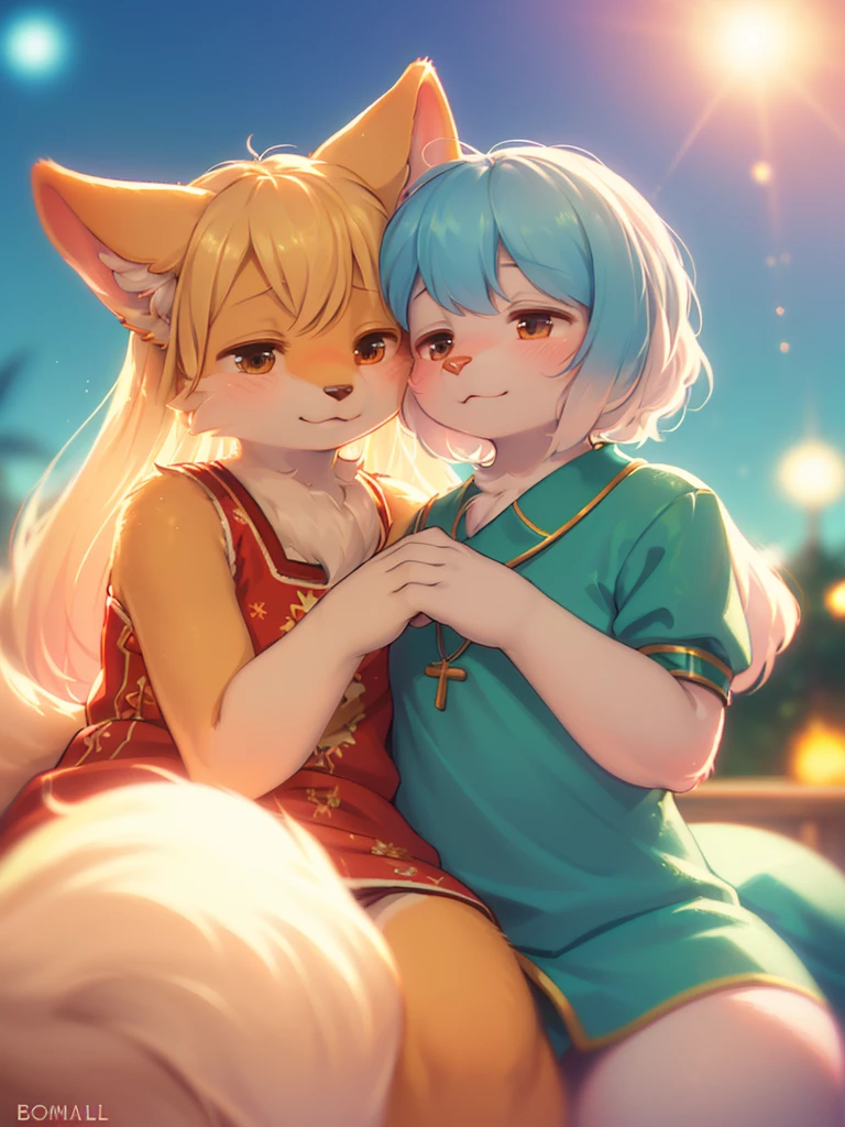 (Sumilux f1.4 50mm , low Latitude old color negative film , cross process , (bokeh), flare, chromatic aberration , soft focus, (Shallow focus) , soft glow , Maximum aperture, high Key , Transparent depiction , Tyndall) , clothed erotica , (lovey-dovey elderly animal couple) , (Fluffy loose body) , Gentle Time