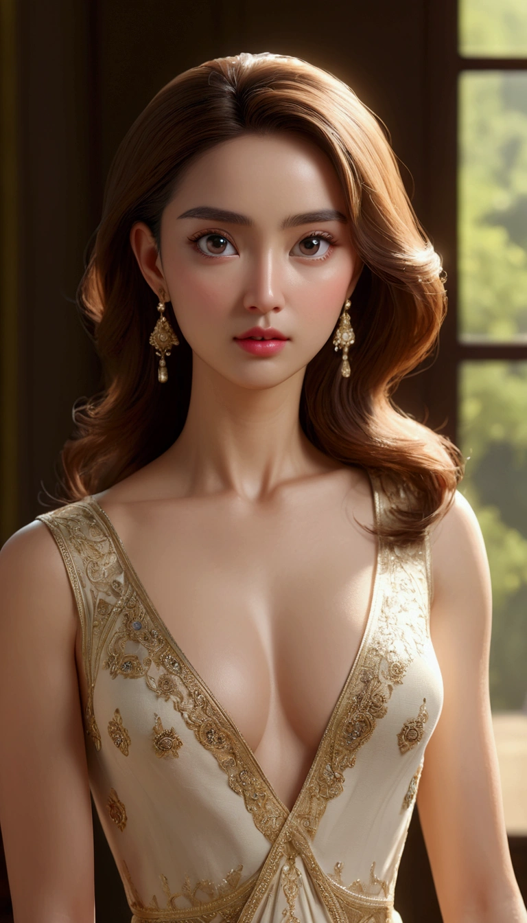 :((BEST quality, 8k, Masterpiece:1.3)), up per body,, Sharp focus:1.2, Beautiful Woman with perfect figure, higly detailed facial and skin teksture, Detail eyes, double eyelids,interior view,