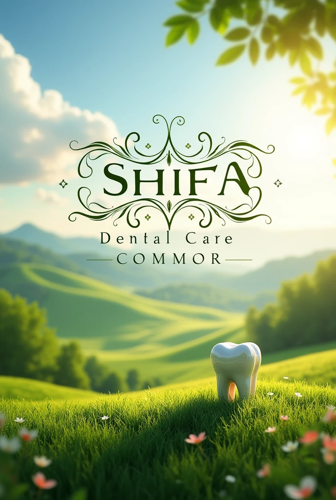 A landscape poster for dental chember, name " Shifa Dental Care". There will a logo of dental.