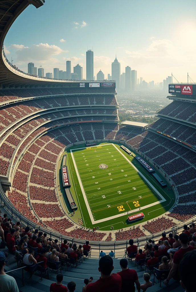 Panoramic view of an American football stadium dedicated to Logan Wolverine