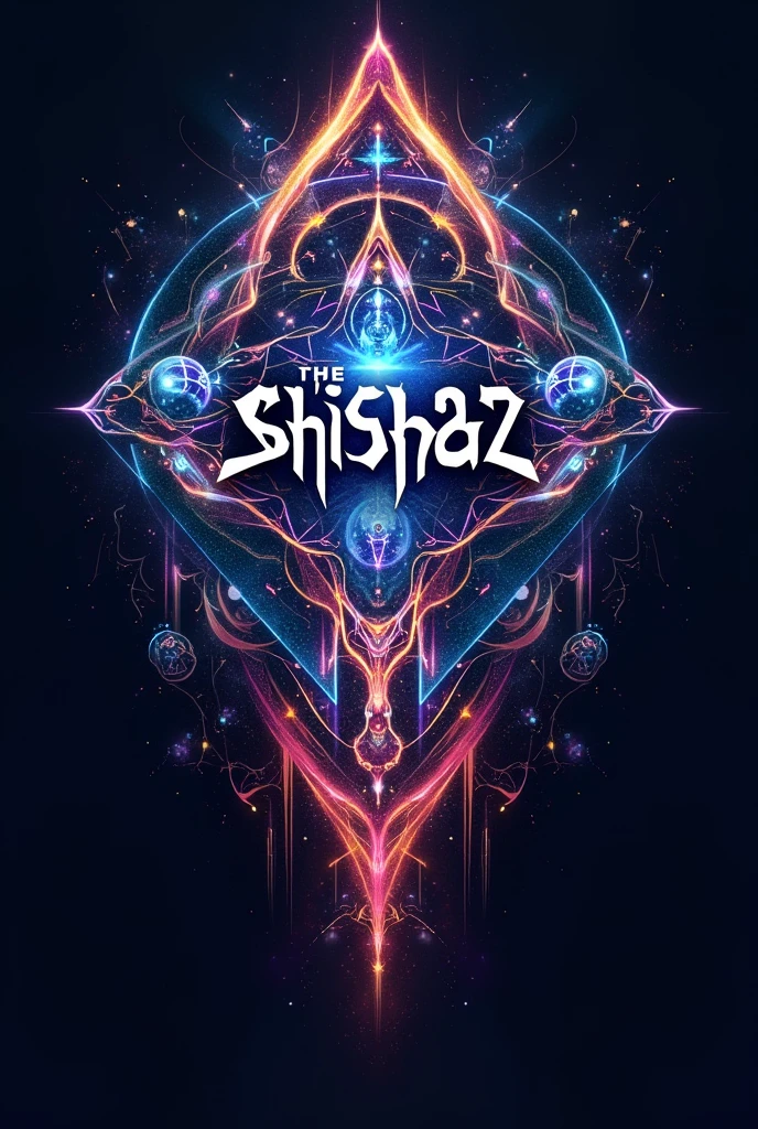 customize THE SHISHAZ band logo showing like multiverse, parallel universe, tesseract, warm hole, and other space mistries  
