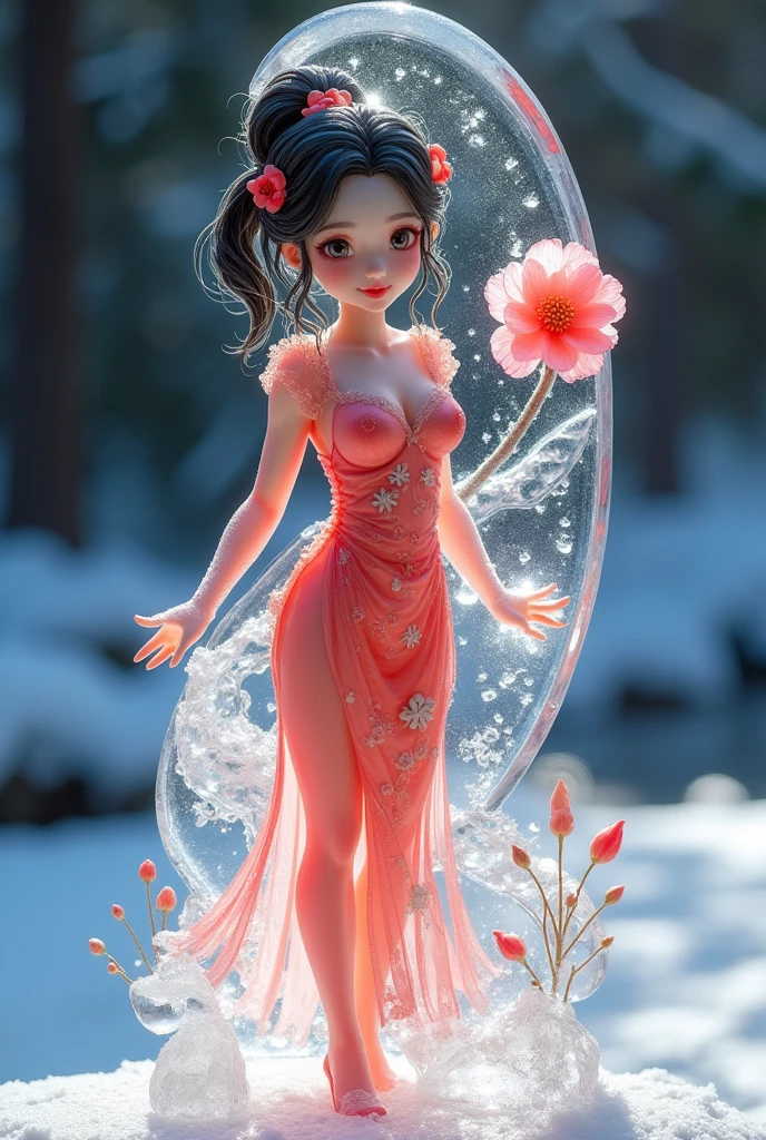 (ice - carving:1.4),Movie Angle,(Cute ice sculpture girl,Anatomically correct,full bodyesbian,Masterpiece ice sculpture camellia,Representative work Hanfu,Smile,full body arts,traditional arts,Amazing arts,sexy style, erotic art style, Chinese queen, chinese nude girl, cute girls, colorful dress,)