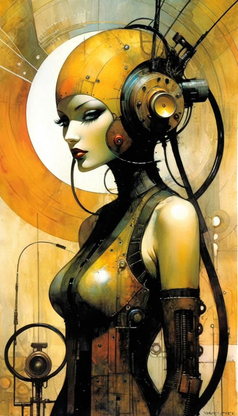 convoluted futuristic industrial machinery, art inspired by Bill Sienkiewicz and dave mckean