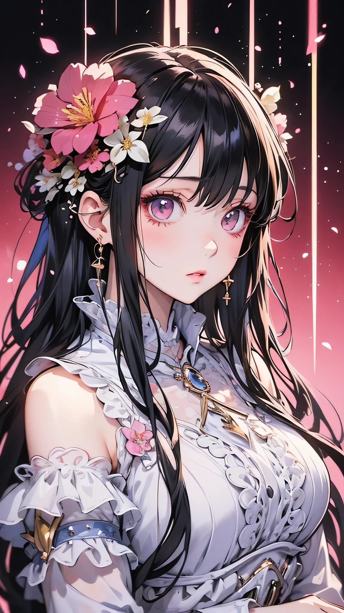 Anime style girl with long hair and flowers, Cute anime waifu in a nice dress, Beautiful Anime Girls, Cute and intricate digital art, Beautiful anime portraits, guweiz on pixiv artstation, Gweiz-style artwork, Guweiz on ArtStation Pixiv, Detailed digital anime art, Anime Style 4k