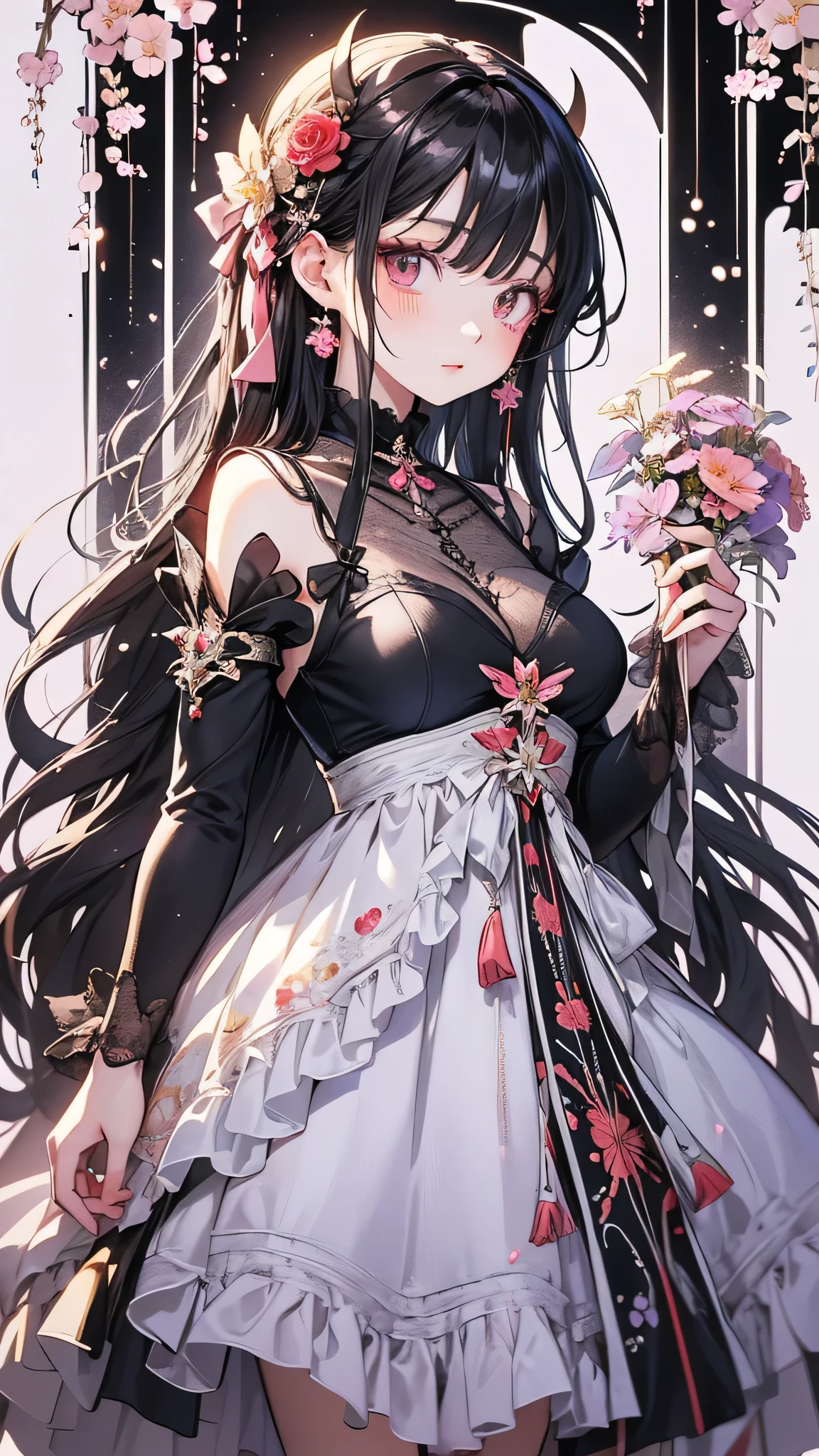 Anime style girl with long hair and flowers, Cute anime waifu in a nice dress, Beautiful Anime Girls, Cute and intricate digital art, Beautiful anime portraits, guweiz on pixiv artstation, Gweiz-style artwork, Guweiz on ArtStation Pixiv, Detailed digital anime art, Anime Style 4k