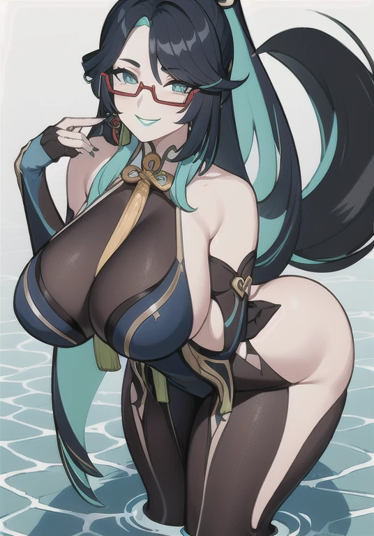 punctuation_9, punctuation_8_High above, Xianyun \(impacto genshin\), 1 girl, water eyes, Bblack hair, big breasts, perfect ass, perfectbody, completely naked, dogstyle sex, colored inner hair, 1 girl, standing alone, long hair, big breasts, Grinning , bangss, blue colored eyes, big breasts, Bblack hair, hair ornament, ssmile, hypdertailed, multicolored hair, hair green, two tone hair, make up, glasses