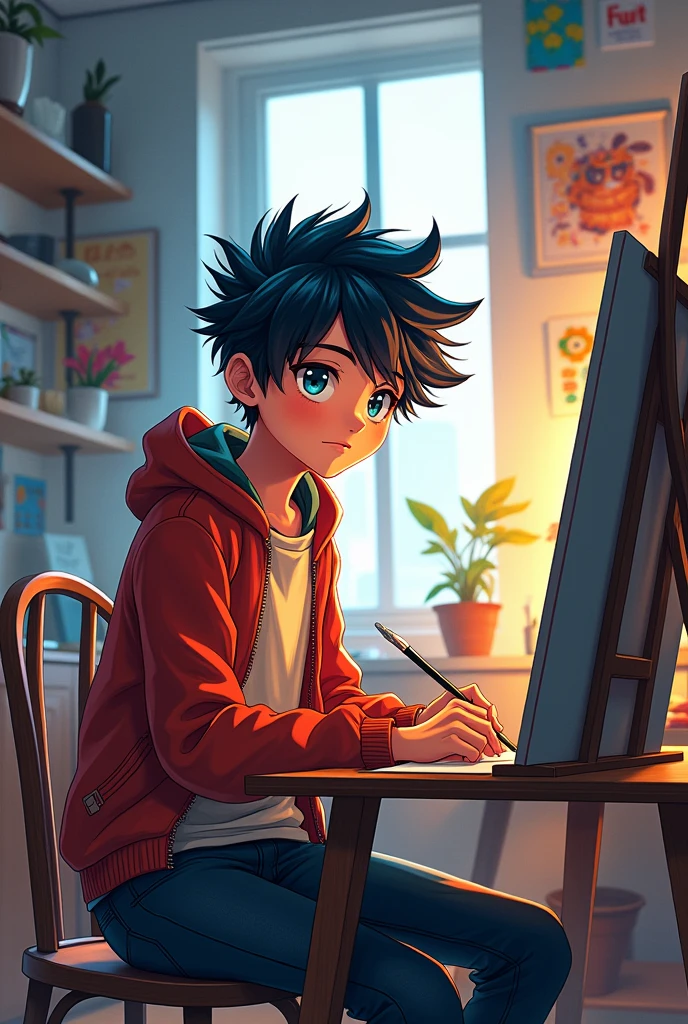 Make cool anime boy who loves to drew and he wanted to become a artist