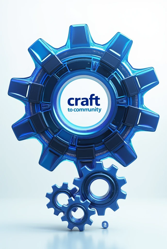 The gear model with the words craft to community is blue, black, white and light blue.