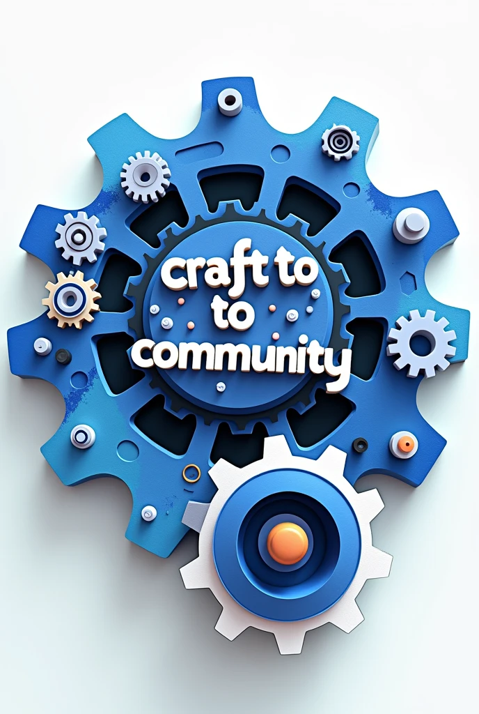 The gear model with the words craft to community is blue, black, white and light blue.