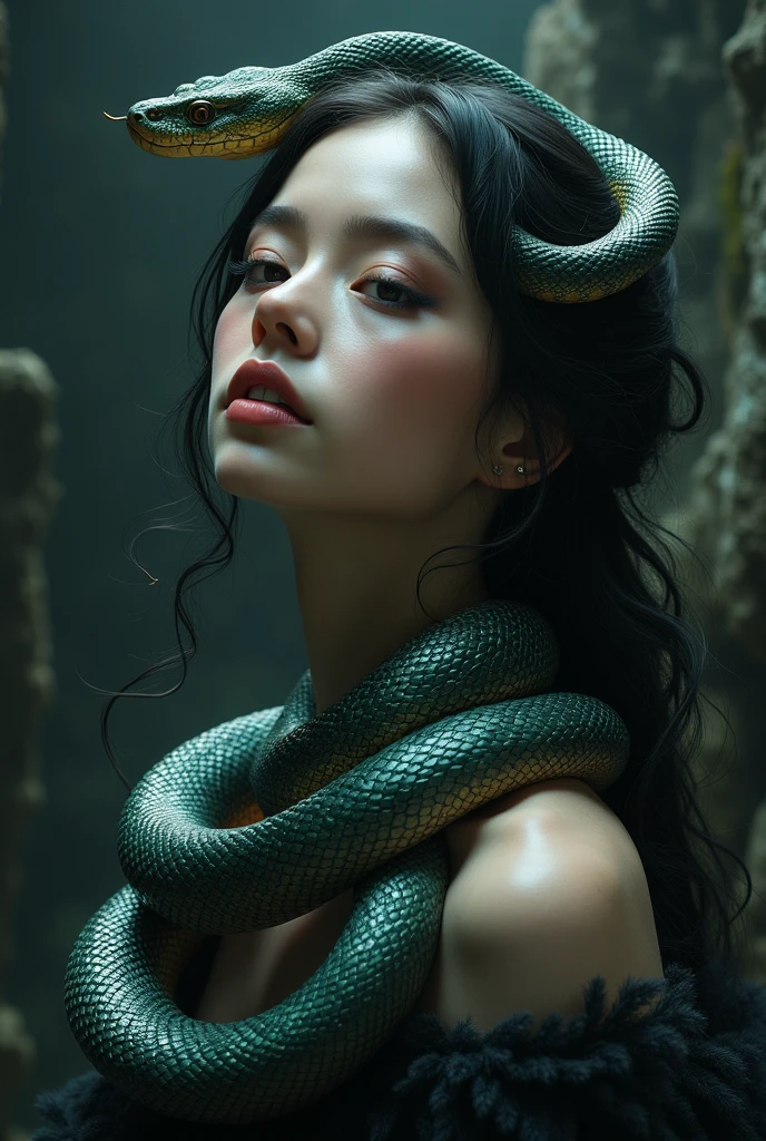 Snake in woman neck 