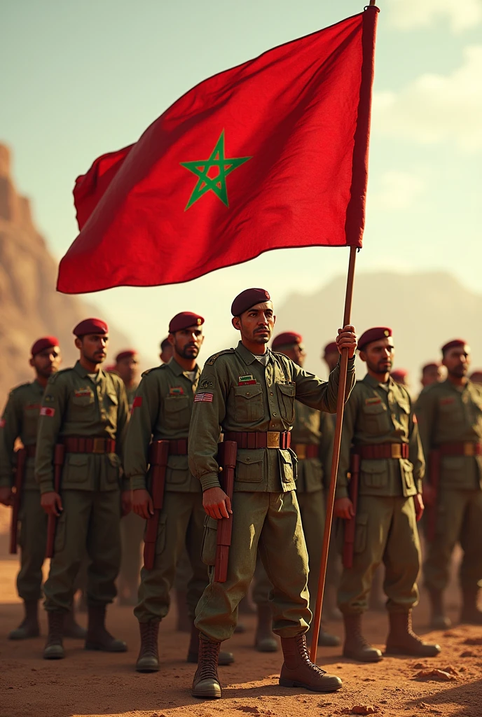 Moroccan soldiers with flag
