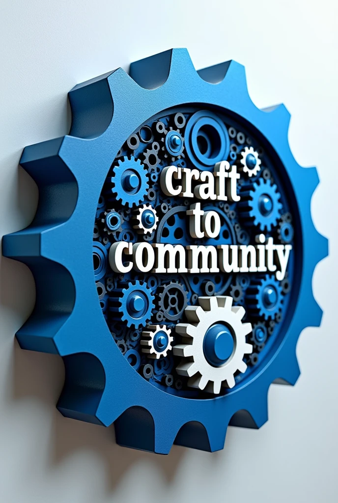 The gear model with the words craft to community is blue, black, white and light blue.
