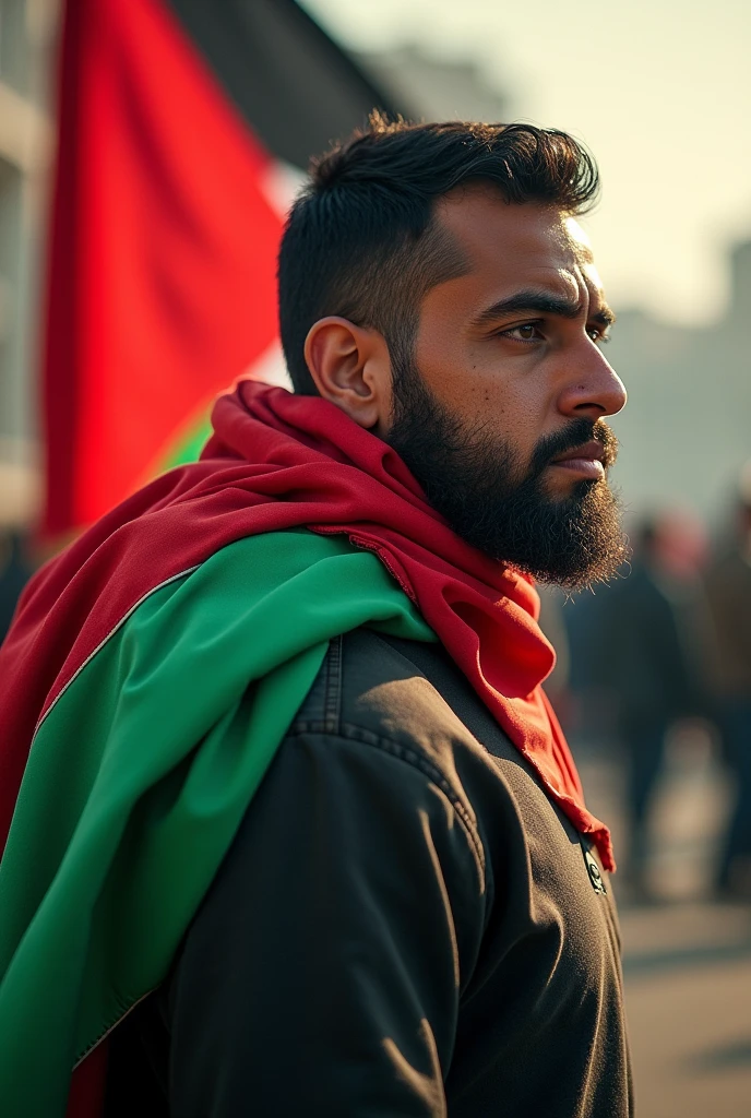 Palestine flag on man
