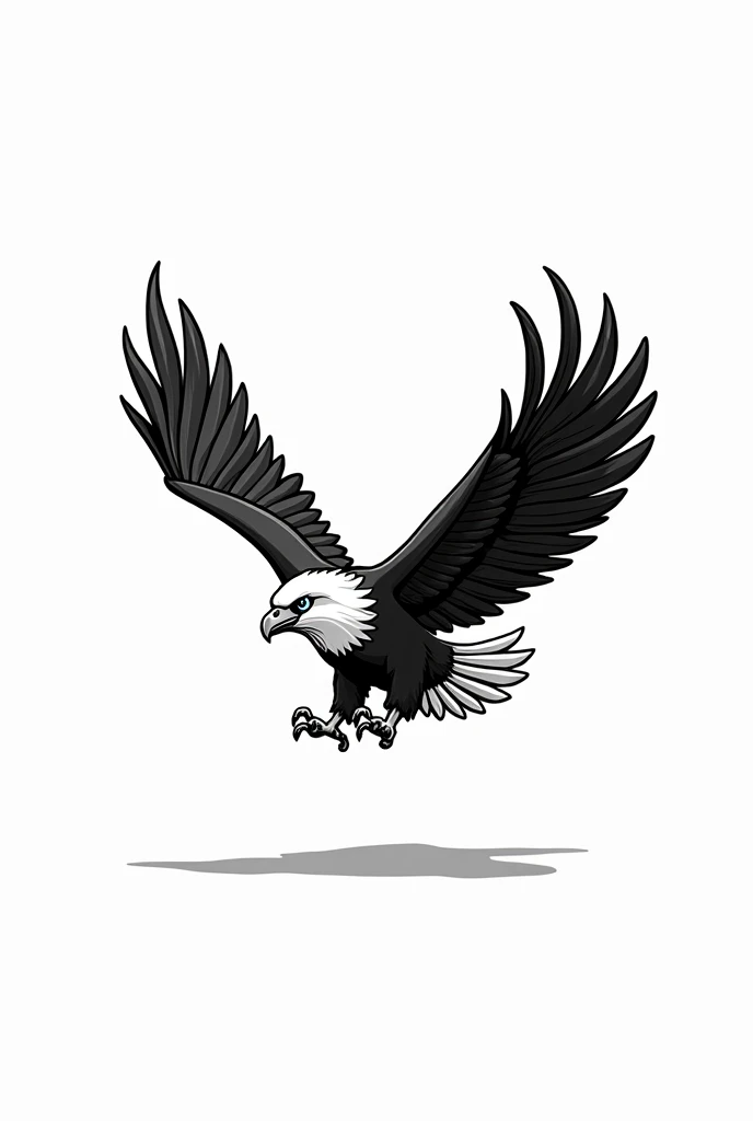 Black and white chibi style drawing of a large eagle flying