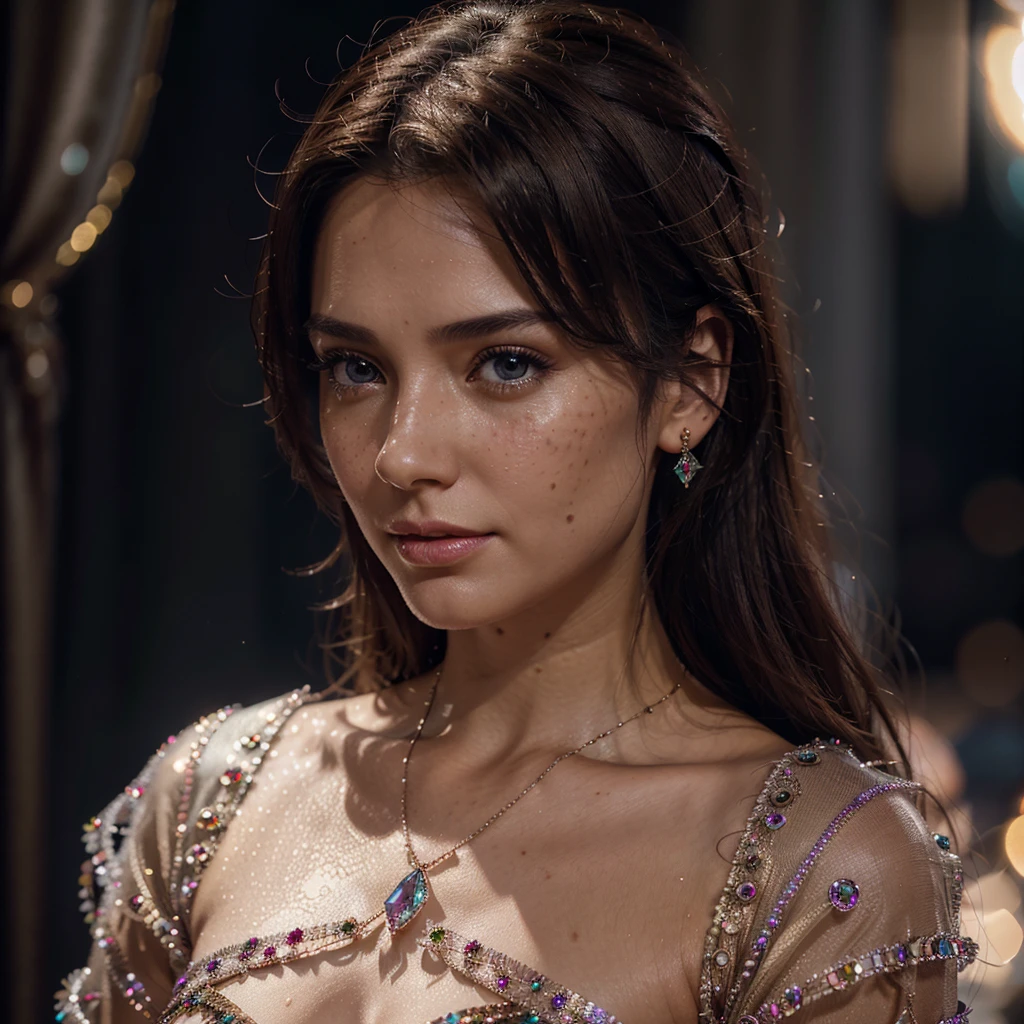 modelshoot style, audrey hepburn, (extremely detailed 8k wallpaper), playboy centerfold, Tim Okamura and Marco Mazzoni and Yoann Lossel, Vogue, digital painting, photorealism, evocative, fairy lights, pastel palette, Intricate detail, digital art, cgsociety, masterpiece, diversity, ((perfect face))