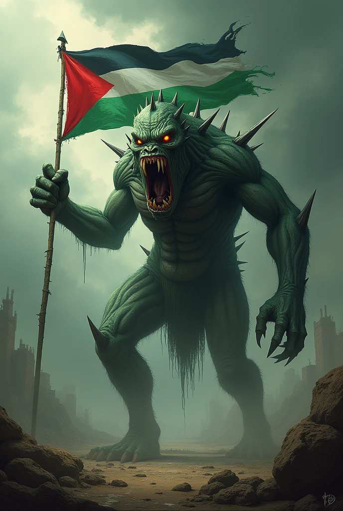 Palestine flag on monster
