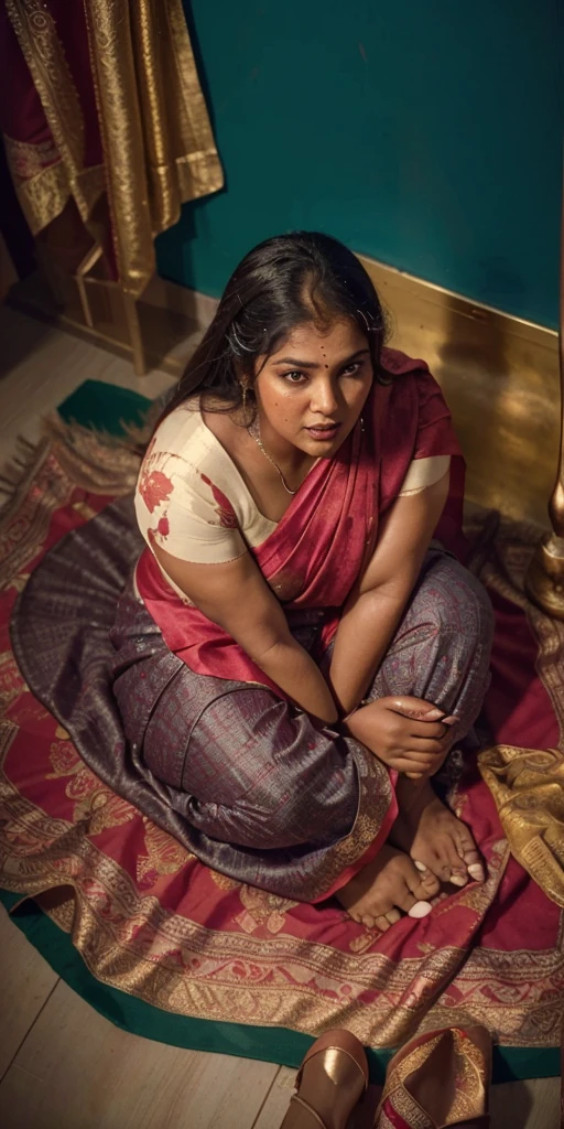 Day scene, full body photo of a plus sized 45 year old indian with a man from top view, (Masterpiece, Best Quality, High Resolution), office Background, (cum Splash on her breasts and nipples, cum Splash on her face, Splash of cum, cum Splash on her blouse, cum Splash on her eys), Sweet 25 year old South indian women sitting on her knees in a crowded party hall with a man, hour glass body red lips, silver colour silky gown, lightly makeup,ultra realistic, realistic, look at viewer (cinematic:1.3), intricate details,
