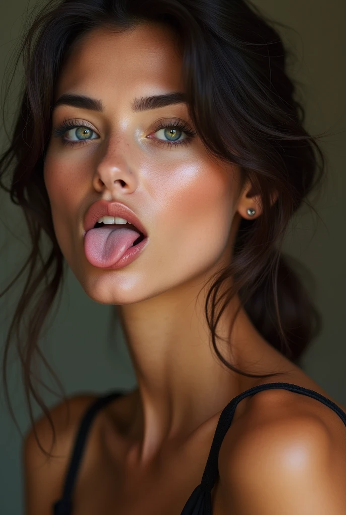 high quality photo : a woman, tongue out