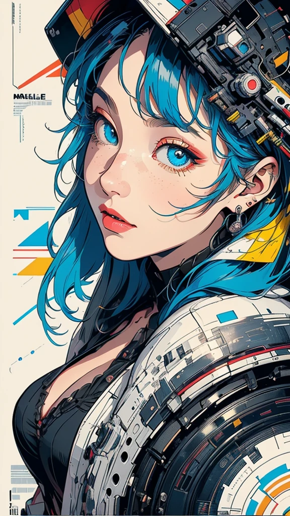 (((masterpiece, highest quality))),(((solo:1.2))),(((1girl:1.2))),32k wallpaper, very detailed, poster, vintage science fiction,(((((geometric cinematic movie poster))))), (bauhaus), shape,(((abstract))),(mid century modern),movie poster,(((((portfolio))))),(((((Close-up))))),(((((bust up))))),((((more various angle)))),(((highlight))),Vast landscape,((((heterochromia)))),(((complete. detailed face))),(((Extremely talented))),(((most complecated machine))),Colorful color scheme,(Cleavage),(((unlimited mechanic Workaholic)))