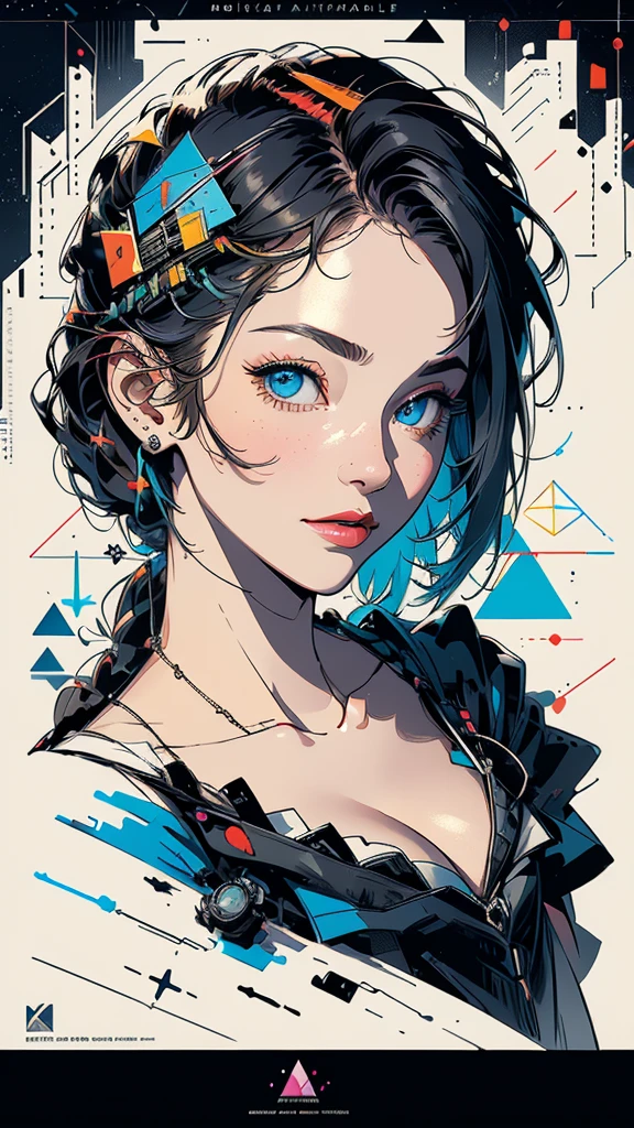 (((masterpiece, highest quality))),(((solo:1.2))),(((1girl:1.2))),32k wallpaper, very detailed, poster, vintage science fiction,(((((geometric cinematic movie poster))))), (bauhaus), shape,(((abstract))),(mid century modern),movie poster,(((((portfolio))))),(((((Close-up))))),(((((bust up))))),((((more various angle)))),(((highlight))),Vast landscape,((((heterochromia)))),(((complete. detailed face))),(((Extremely talented))),(((most complecated machine))),Colorful color scheme,(Cleavage),(((unlimited mechanic Workaholic)))