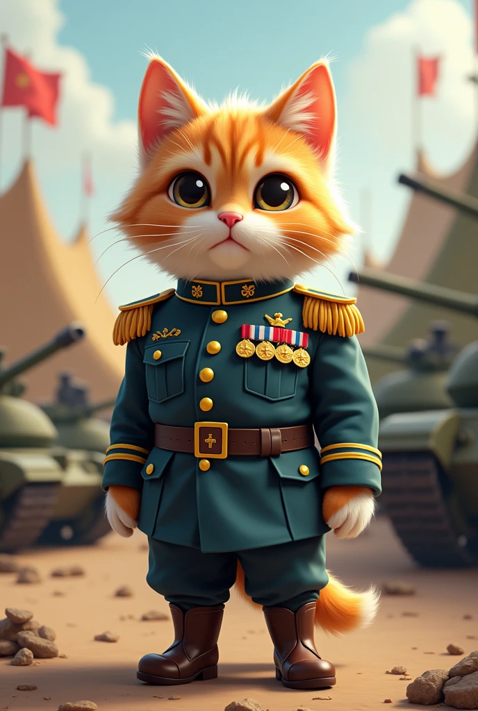 A cute cat as a army general