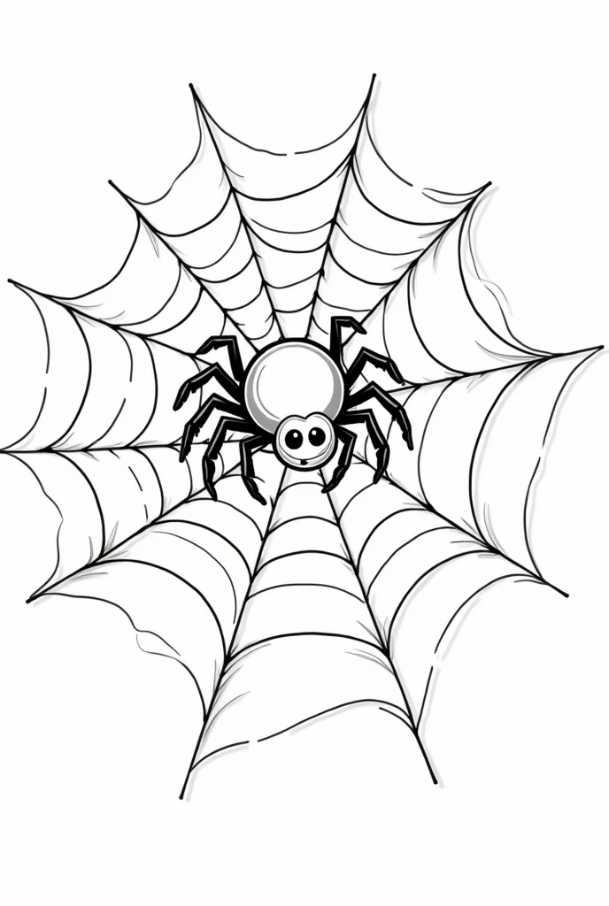 Black and white chibi style drawing of a spider on a web to color