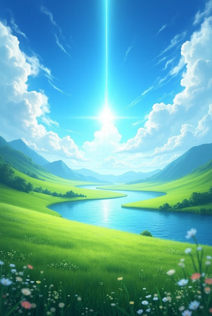 Green field beside river in Heaven