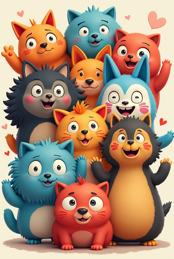 Many kind of cartoon character in one frame