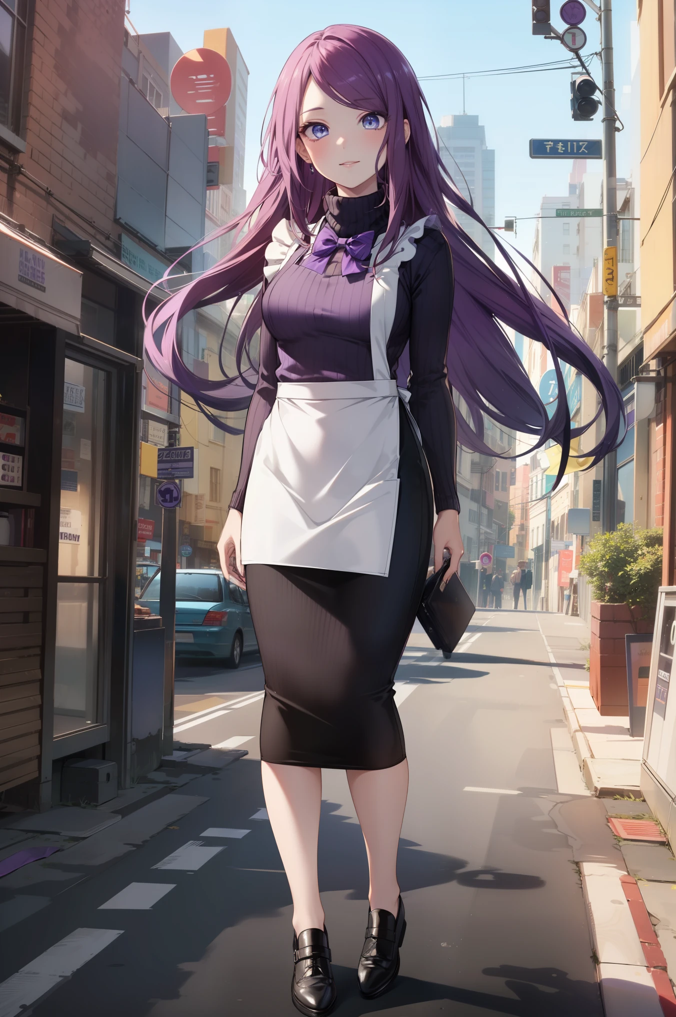 Kushina, (blue eyes), detailed blue eyes, crimson hair, detailed hair, long hair,
BREAK ((ribbed sweater,turtleneck,purple_apron, purple bowtie,pencil skirt:1.5))
BREAK (full body photo), evil look, evil smile,billboards, CITY,looking at the viewer,
BREAK (masterpiece:1.2), best quality, high resolution, unity 8k wallpaper, (illustration:0.8), (beautiful detailed eyes:1.6), extremely detailed face, perfect lighting, extremely detailed CG, (perfect hands, perfect anatomy),