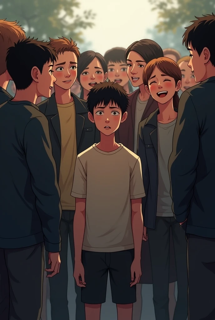 A group of people laughing at a 20 year old sad and alone boy
