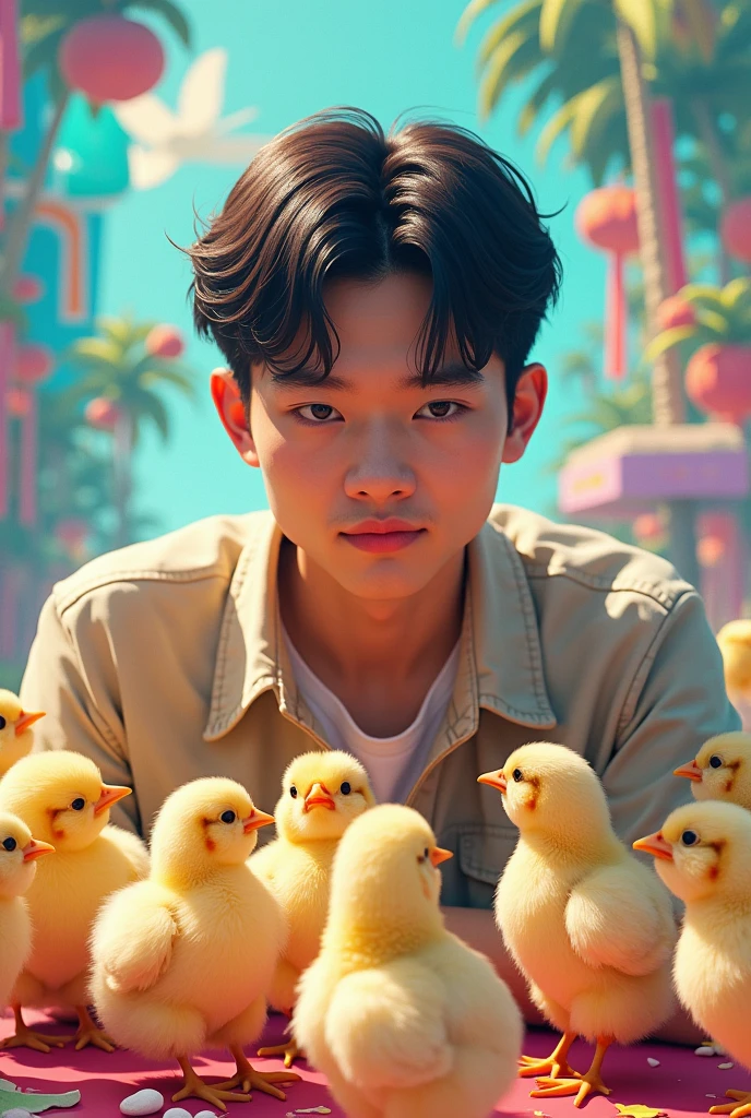 Korean male in facebook and beside with chicks