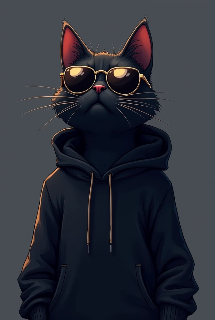 Anime-style illustration of a black cat wearing a hoodie and wearing sunglasses
dark image
male cat