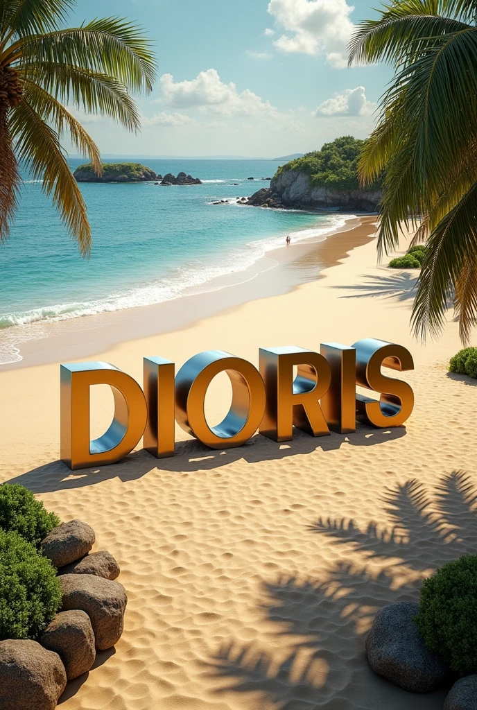 The big and thick DIORIS letters on the beach aerial view