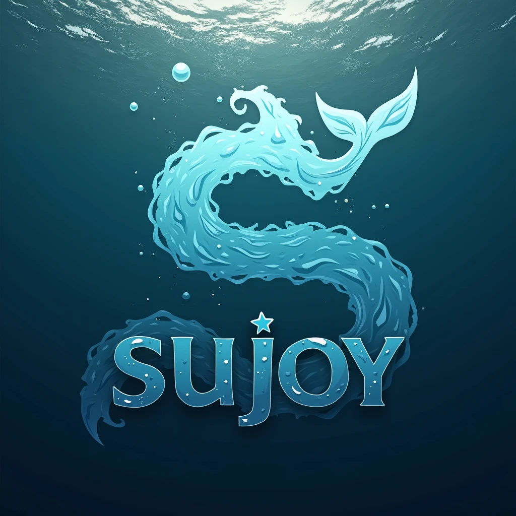 A logo of the name sujoy. In under water