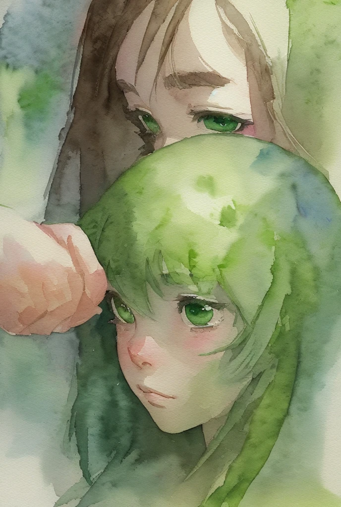 Watercolor、green、brown、green、Apparition、spot