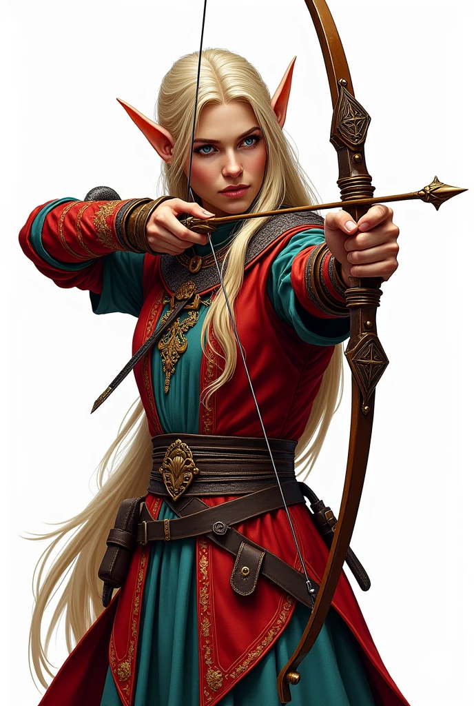 drawning, sharp colors, bust of an elf archer, medieval style, BOARD PIECE, white background, fully body 
