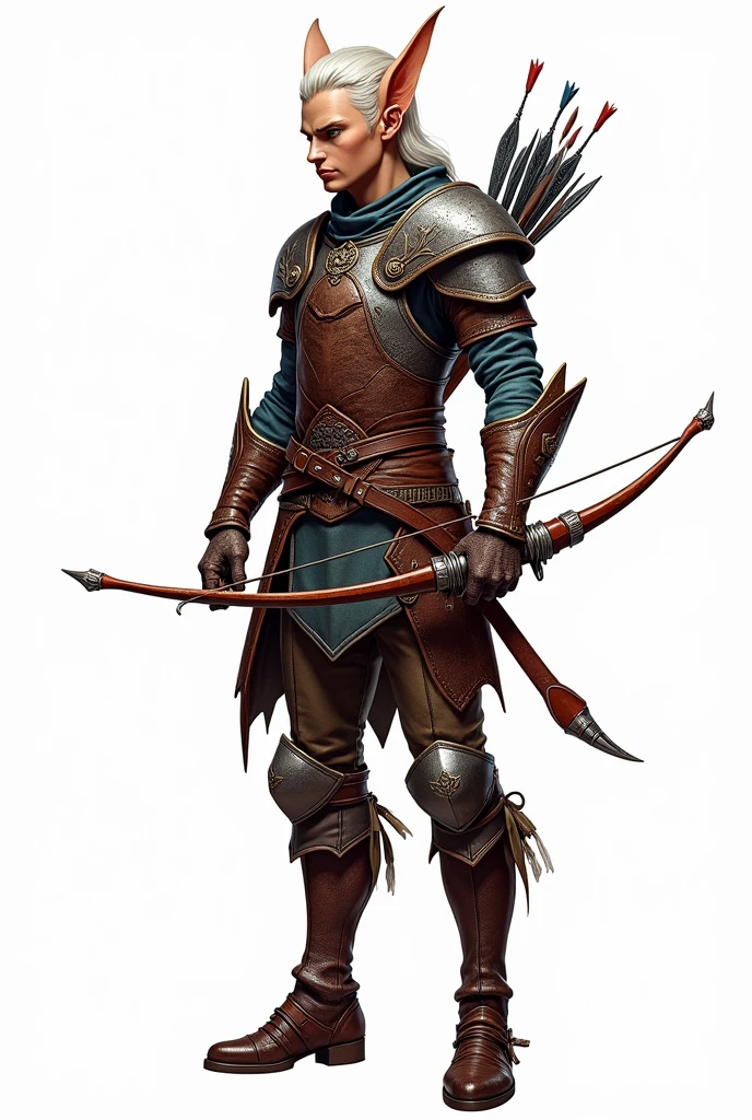 drawning, sharp colors, bust of an elf archer, medieval style, BOARD PIECE, white background, fully body, front view