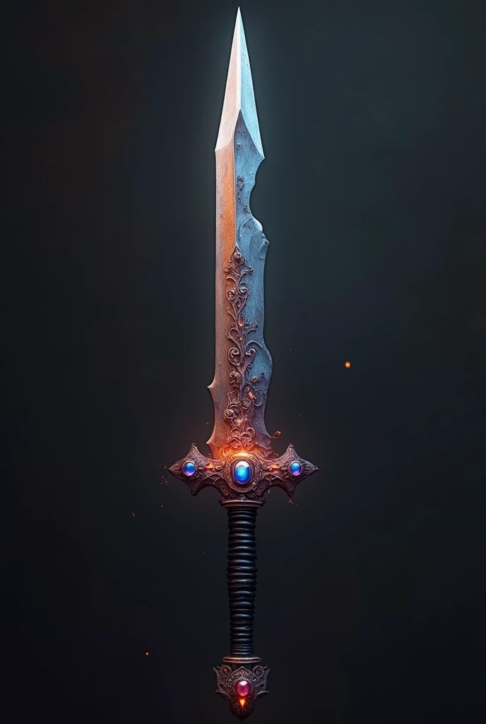 a sowrd with one bladed edge, heated blade, black, neat handle decorated with gem stones