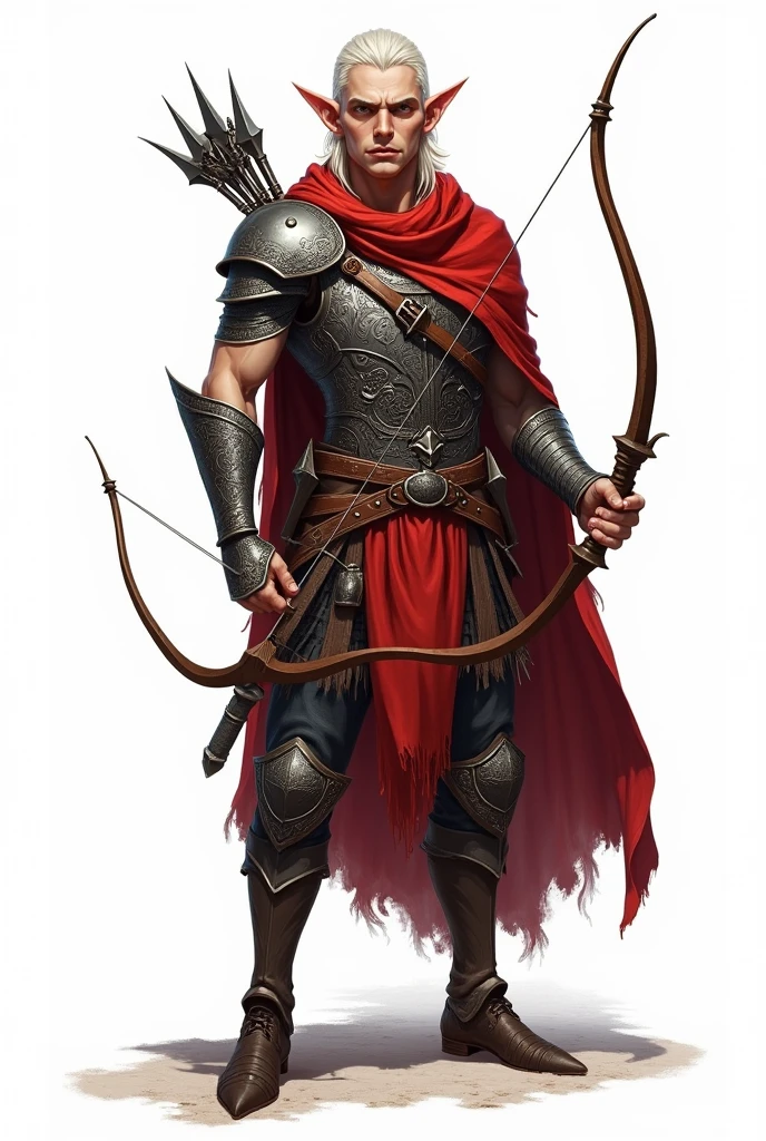 drawning, sharp colors, bust of an elf archer, medieval style, BOARD PIECE, white background, fully body, character seen from the front