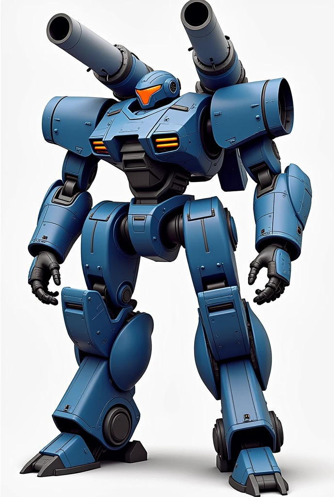 Giant Mech design that is blue that uses massive Gauntlets on its hands for Melee attacks and has 4 arms and that has rocket launchers on the back and on the shoulders that open up