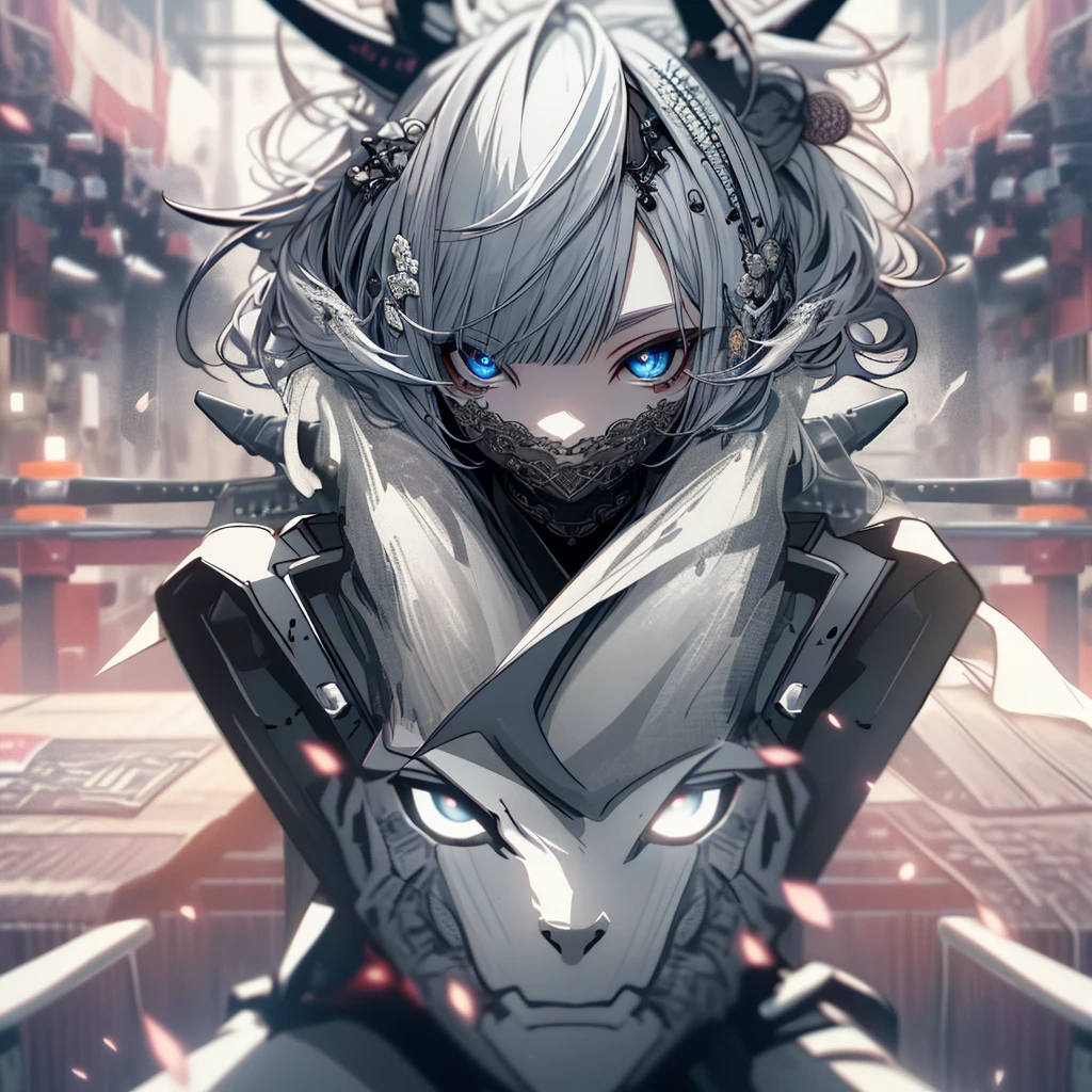 Japanese sword、Samurai sword、whole body、Sit on a chair, Crossing your legs、White one-piece military uniform、See others、Blunt bangs、 Knee-high socks,Blunt bangs, Silvery white hair,(Tabletop:1.2, Highest quality), (Beautiful, detailed eyes: 1.2), (Detailed Background,Dark fantasy), (Beautifully detailed face), High Contrast, (Best lighting, Very delicate and beautiful), ((Cinematic Light)), colorful, Hyper Detail, Dramatic Light, Intricate details,Very blue eyes, Shining Eyes, Long hair blowing in the wind