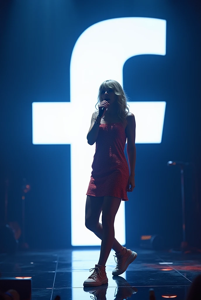 taylor swift singing beside facebook logo