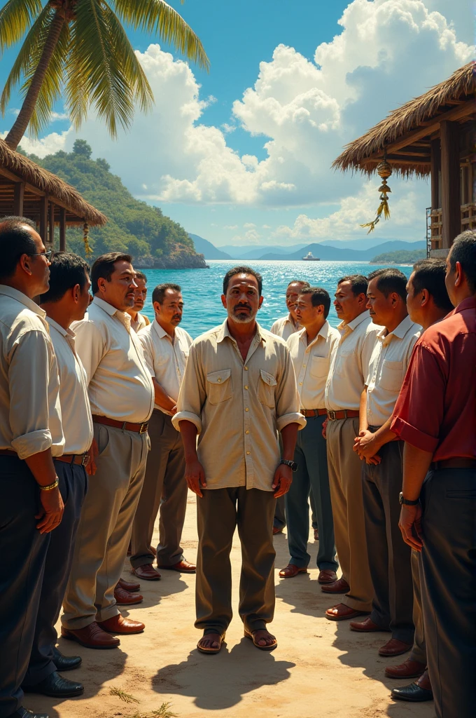 Make a gathering of leaders with a fisher man in the old times in the phillipines