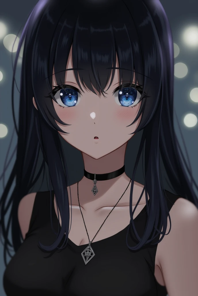 (best quality, high resolution:1.2), (actual, photoactual:1.37), (looking at viewer,1.8) 1 girl, alone, black hair, blue eyes, blur, bokeh, closed mouth, eyelashes, jewelry, lips, long hair, necklace, big ass, big penis,